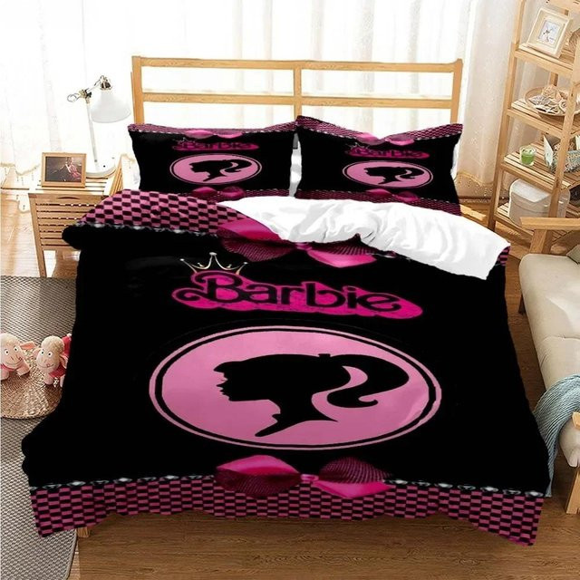 Barbie Bettwäsche-Set mit Cartoon Anime Design, 3-teilig, Schwarz, Material: Mikrofaser Polyester, Breite: 228 cm - Bild 1