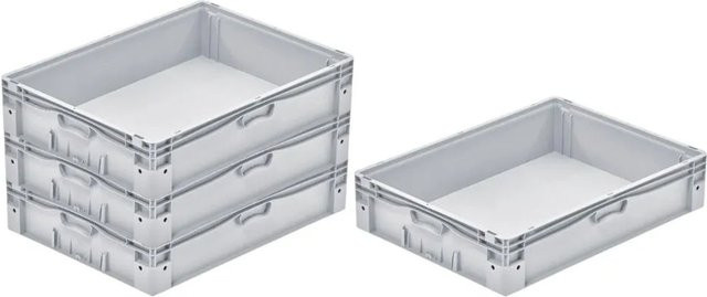 PROREGAL SparSet 4x Euro-Norm Großbehälter mit glattem Boden, Grau, H x B x T: 17,5 x 60 x 80 cm - Bild 1