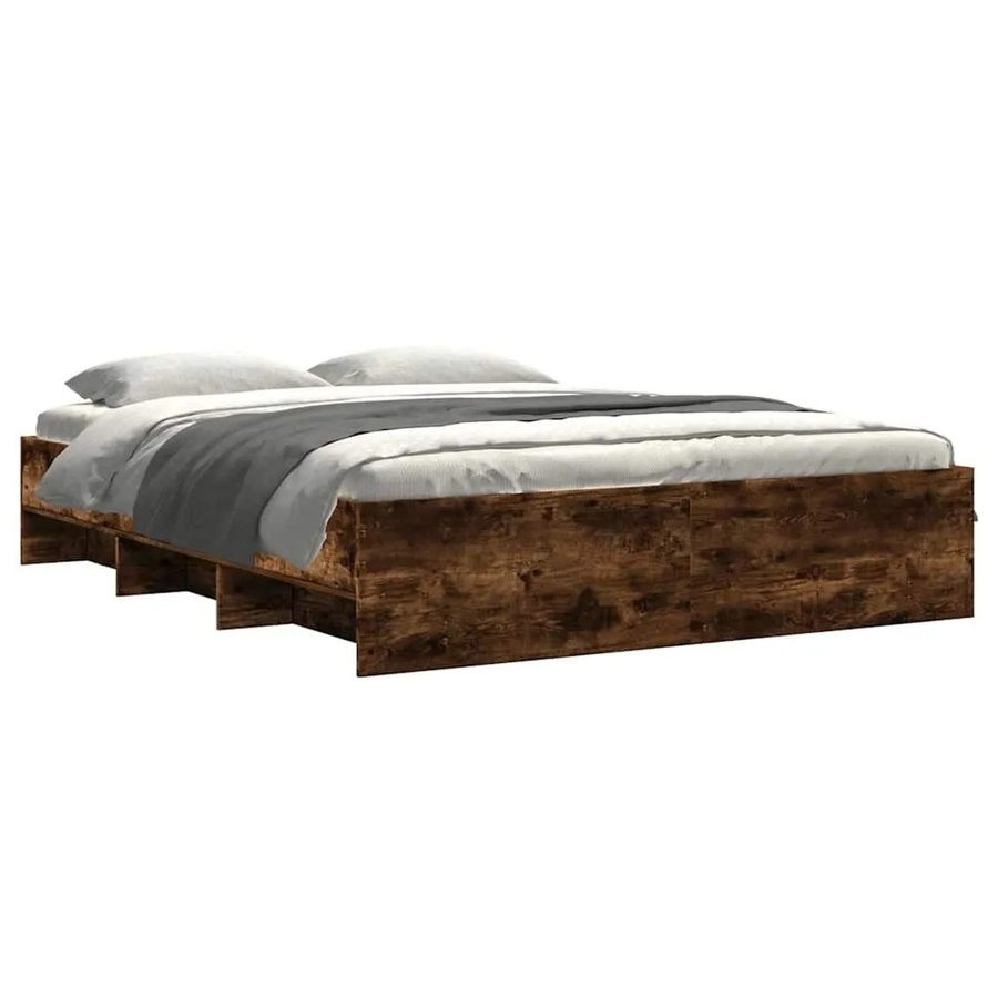 vidaXL Bettgestell aus Holzwerkstoff in Räuchereiche, Farbe Braun, B/T/H: 153 x 153 x 35 cm - Bild 2