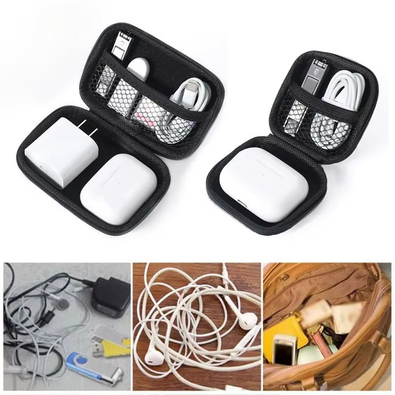 Multifunktionale, kollisionssichere Aufbewahrungstasche mit Reißverschluss für Kabel, Kopfhörer und Schmuck in Schwarz - Bild 4