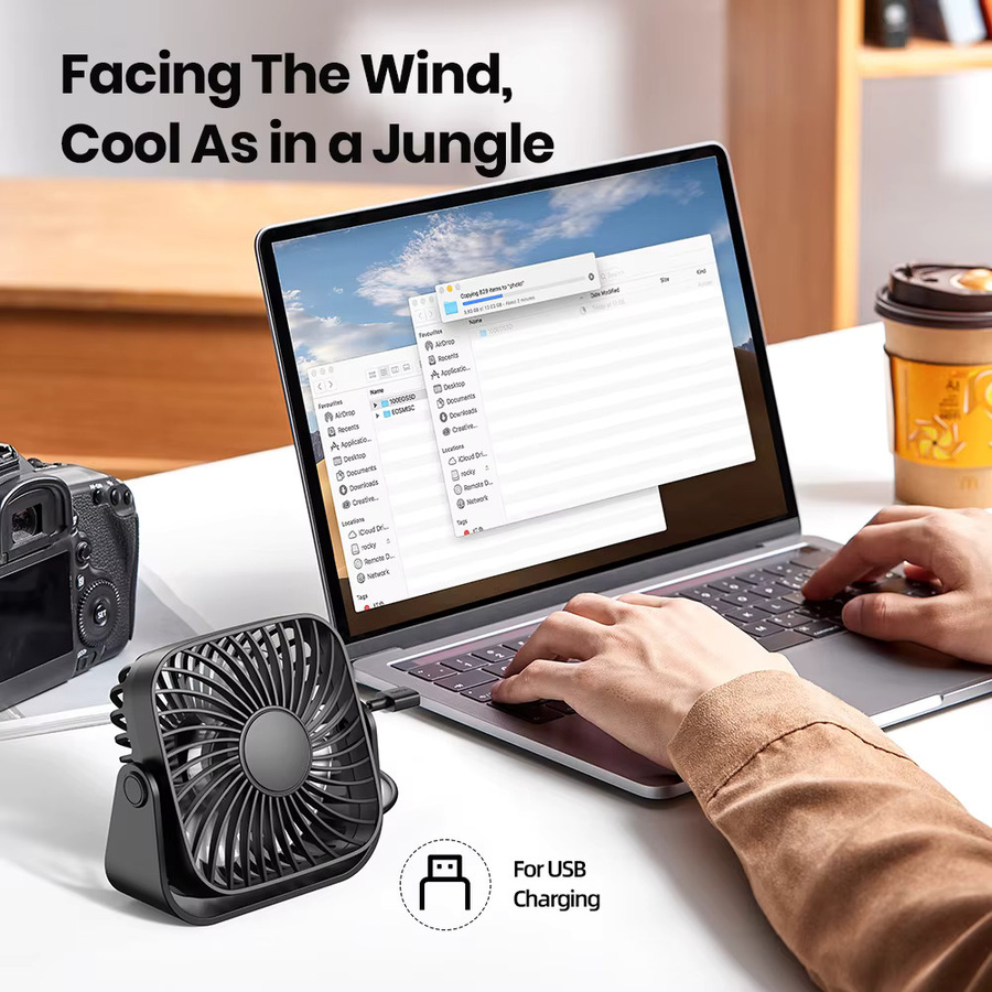 TOPK 4-Zoll USB-Mini-Ventilator in Schwarz mit 3 Geschwindigkeiten und 360 Grad Verstellbarkeit für Camping und Zuhause - Bild 5