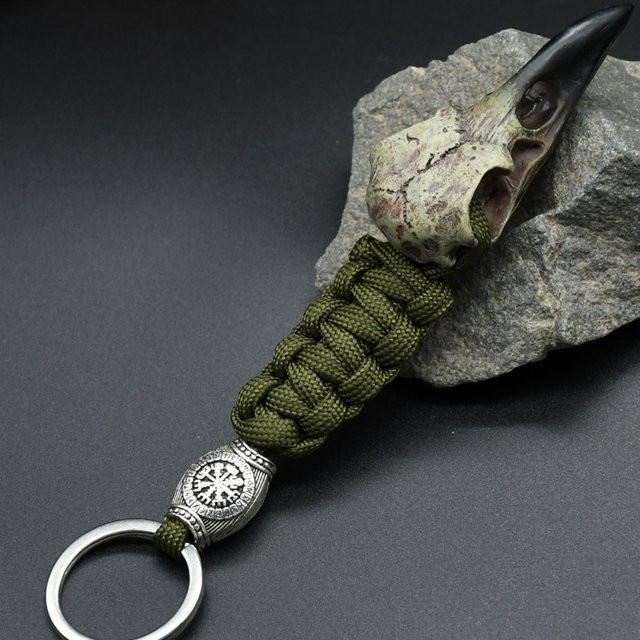 Schlüsselanhänger Viking Odin Krähe Schädel, Edelstahl, Silber, Herren - Bild 1