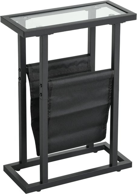 HOMCOM Couchtisch aus Metall und gehärtetem Glas in Schwarz, modern minimalistisch, B/T/H: 40 x 18 x 55,5 cm - Bild 1