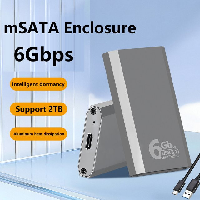 Kebidu MSATA zu USB 3.1 Gen2 SSD-Gehäuse-Adapter mit Typ-C-Anschluss, Grau - Bild 1