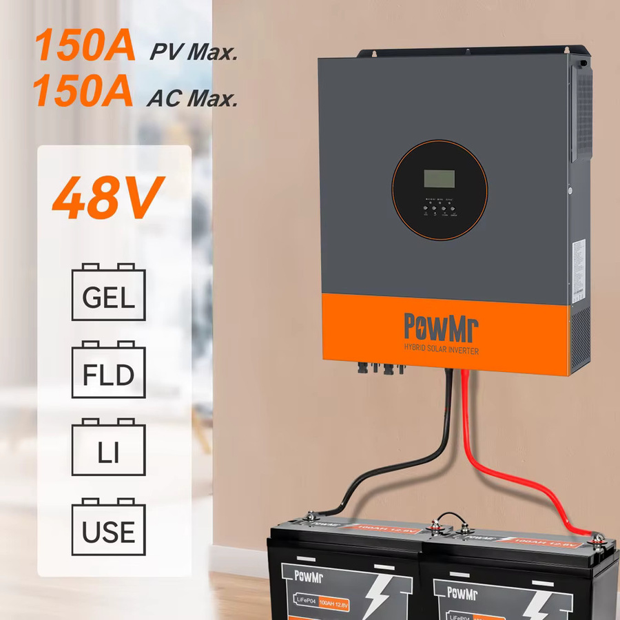 PowMr Hybrid-Solarwechselrichter mit 11 kW, 48 V, 220 V, MPPT 150 A Solarregler, rein sinusförmiger Ausgang, duale PV-Ausgänge für 500-V-Solarmodule und WLAN, Grau - Bild 5