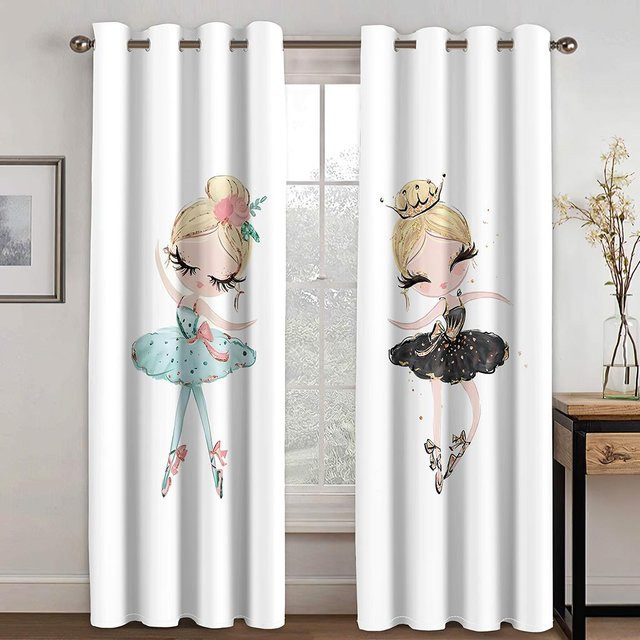 A Family Of Home Textiles 2-teiliger Verdunkelnder Fenstervorhang mit Tanzendem Mädchen Motiv in Schwarz Weiß, Breite: 135 cm, Höhe: 185 cm - Bild 1