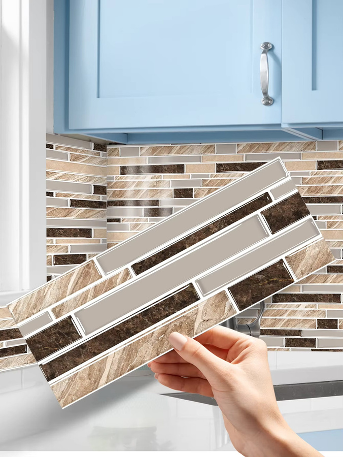 12 Stück selbstklebende Küchenfliesen Aufkleber im klassischen Marmor-Design, wasserdicht und ölbeständig, Farbe: Weiß - Bild 4