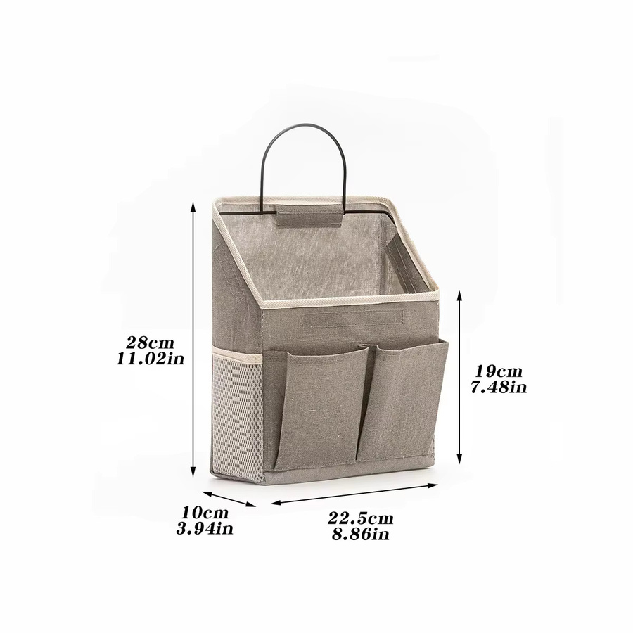 Untior Stoff-Aufbewahrungstasche zum Aufhängen mit Fächern in Grau und Beige, B/H: 22,5 x 28,0 cm - Bild 2