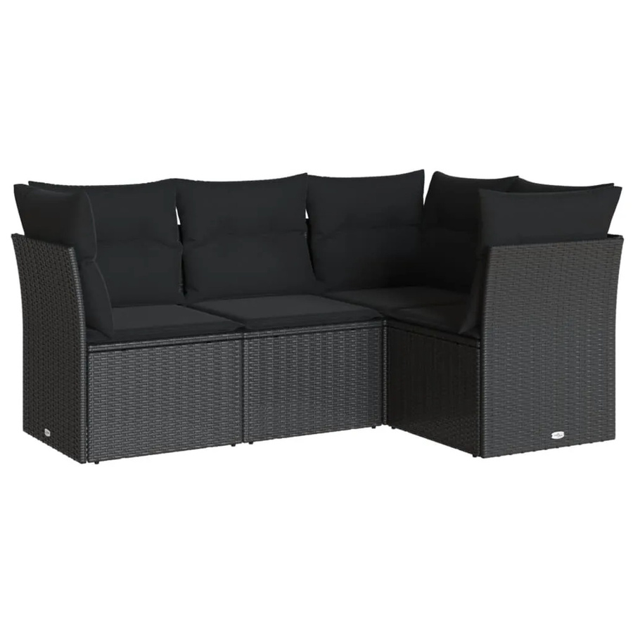 vidaXL 4-tlg Garten-Sofagarnitur in L-Form aus schwarzem PE-Rattan mit Sitzkissen und Rückenkissen - Bild 2