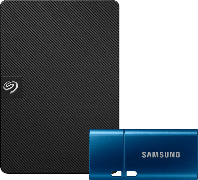 Seagate Expansion Portable HDD 1 TB und Samsung USB-C Flash Drive 128 GB in Schwarz - Bild 1