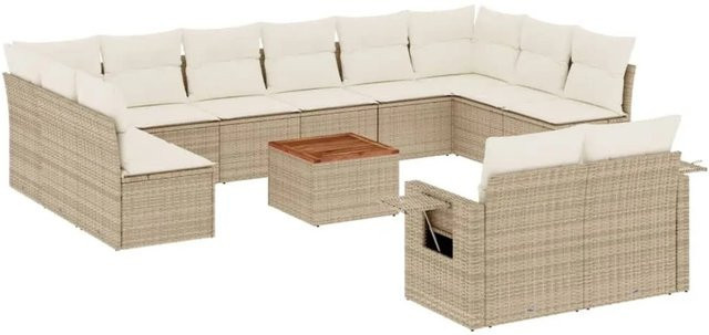 vidaXL 13-teilige Garten-Sofagarnitur aus Poly-Rattan und Akazienholz in Beige und Cremeweiß - Bild 1