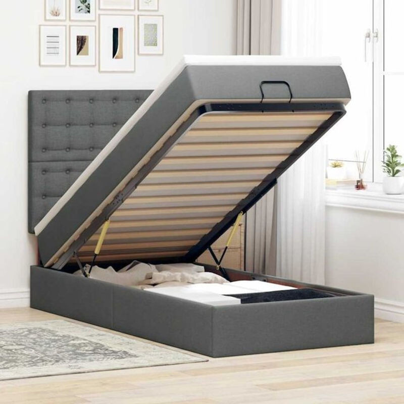 vidaxl Polsterbett Ottomane mit Matratze und LED in Dunkelgrau, B/T/H: 90 x 200 x 128 cm - Bild 1