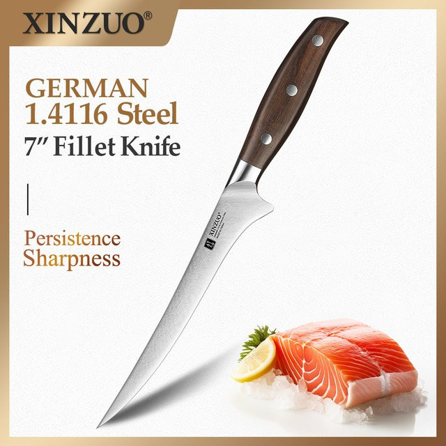 XINZUO Filetmesser aus Edelstahl mit rotem Sandelholzgriff, 17,78 cm, rostfrei und korrosionsbeständig - Bild 1