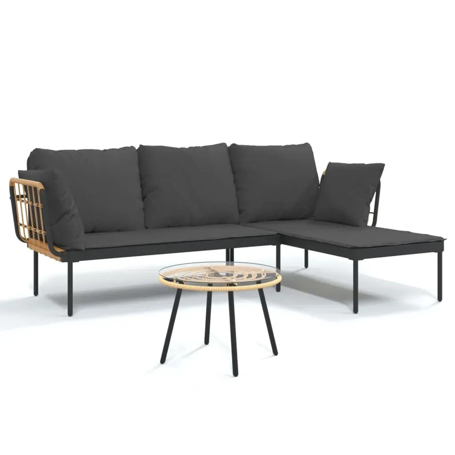 vidaXL 3-teiliges Garten-Lounge-Set aus Poly-Rattan mit Kissen in Anthrazit und Grau - Bild 2