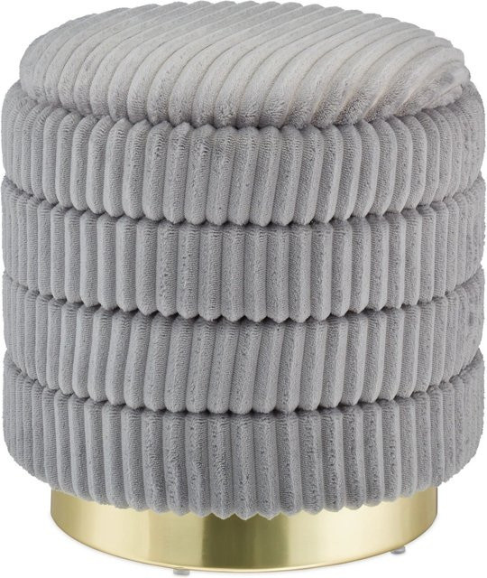 Relaxdays Samthocker aus Kordsamt in Grau mit Stauraum, B: 43,5 cm, T: 41,0 cm, H: 43,5 cm - Bild 1