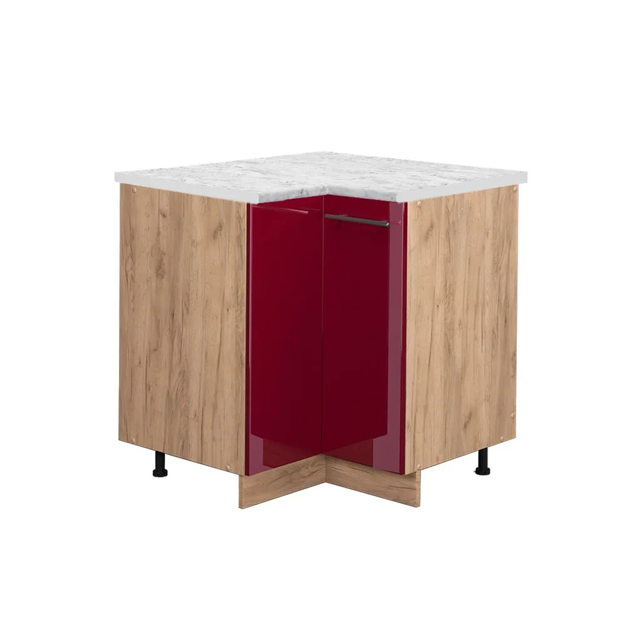 Vicco Eckunterschrank Fame-Line Bordeaux Hochglanz in Rot und Goldkraft Eiche mit Marmor-Optik, B/T/H: 80,5 x 60,0 x 82,0 cm - Bild 2