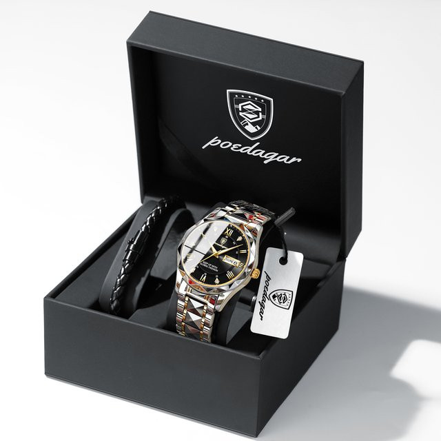 POEDAGAR Armbanduhr, Quarz, Edelstahl, Schwarz, Herren - Bild 1