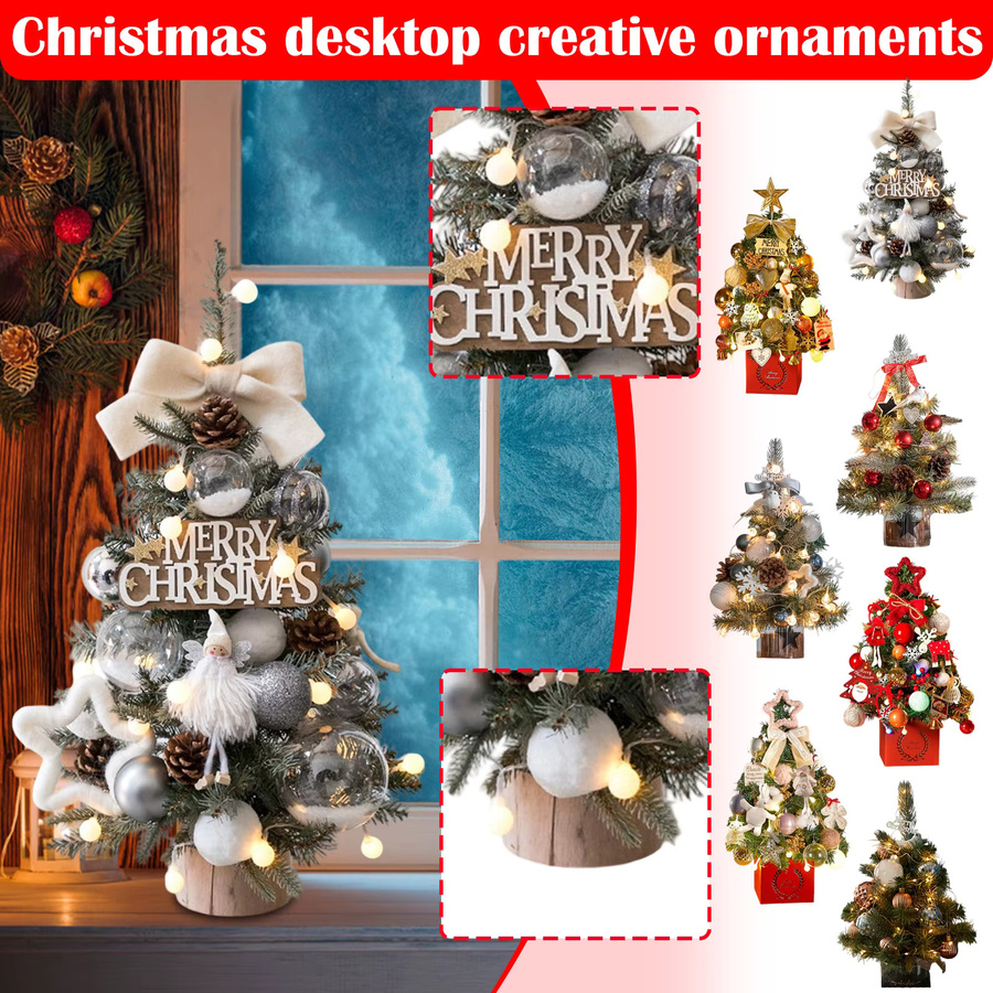 Kreatives DIY-Weihnachtsbaum-Set mit Mini-Nobel-Kiefer und bunten Ornamenten für die Tischdekoration - Bild 2