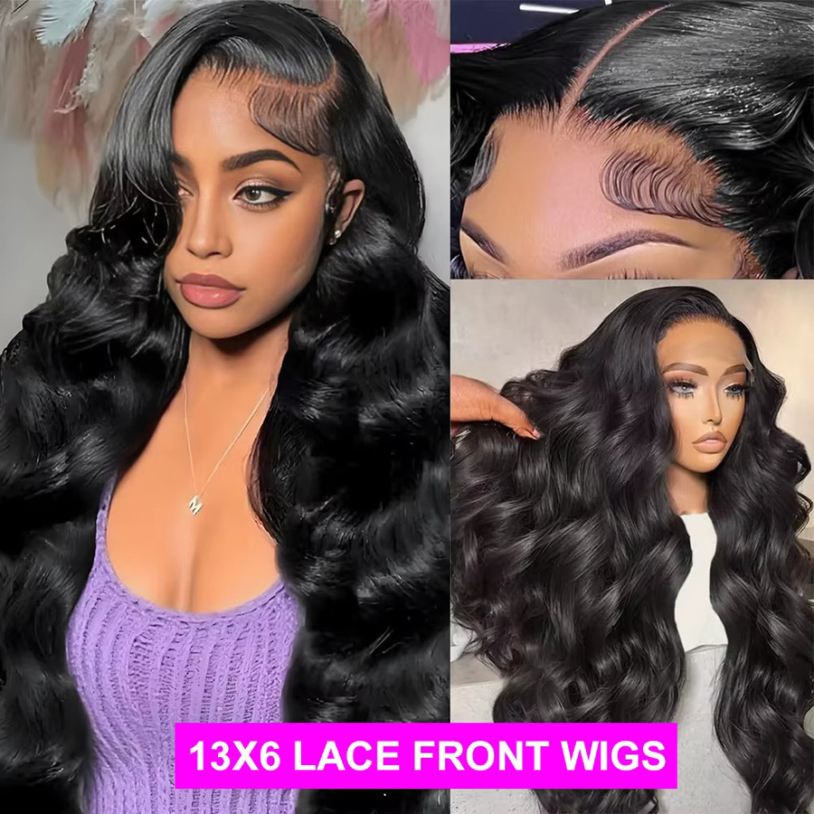 QZOQZO Lace Front Perücke, Body Wave, Echthaar, Naturschwarz, Damen - Bild 2