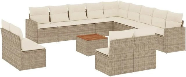vidaXL 14-teilige Garten-Sofagarnitur aus Polyrattan mit Kissen in Beige - Bild 1