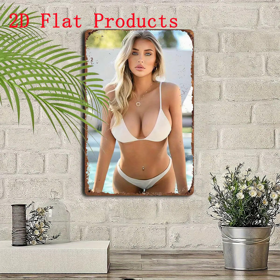 CIFBUY Vintage-Metallblechschild Bikini-Mädchen im Strandstil zur Wanddekoration für Garage, Bar oder Männerhöhle, B/H: 30,0 x 20,0 cm - Bild 3