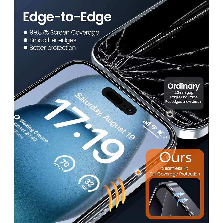 AIHNBG HD gehärtetes Schutzglas für iPhone 11 bis iPhone 16 Pro Max, transparent - Bild 3