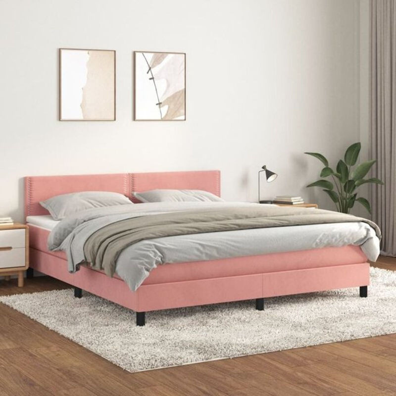 Vidaxl Boxspringbett mit Matratze in Rosa aus Samt, B/T: 180 x 200 cm - Bild 1