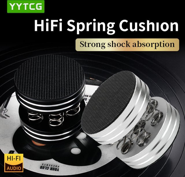 YYTCG HiFi Shock Spikes aus Aluminiumlegierung mit Federdämpfungspad für Audio-Geräte, 4 Stück, Schwarz - Bild 1