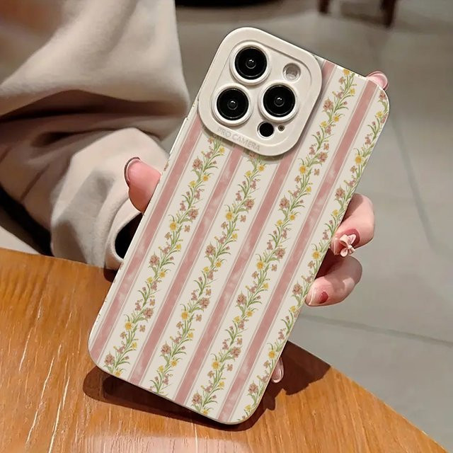 Stoßfeste Handyhülle mit rosa floralem Streifenmuster für Xiaomi Mi 11 Lite 5G, 14T, 13T, 12T, 14, Poco X7, X6, X5, F5, F6, F7 Pro - Bild 1