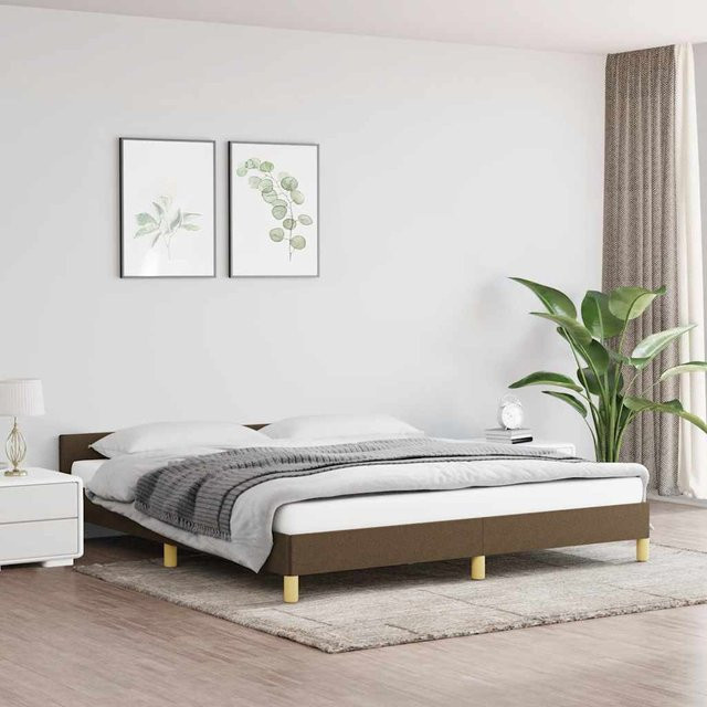 vidaXL Bettgestell mit Kopfteil in Dunkelbraun aus Stoff, B/T/H: 160 x 200 x 163 cm - Bild 3