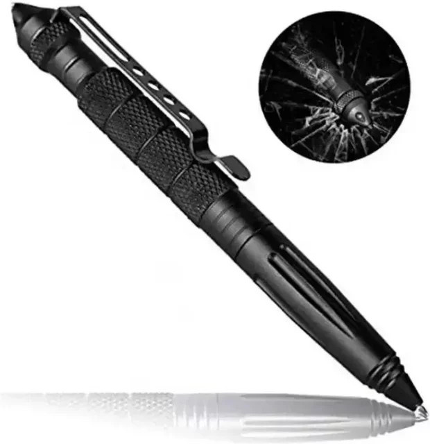 Taktischer Aluminium Stift B2 in Schwarz mit Glasbrecher und Anti-Skid für Selbstverteidigung und Notfall-Einsätze - Bild 1