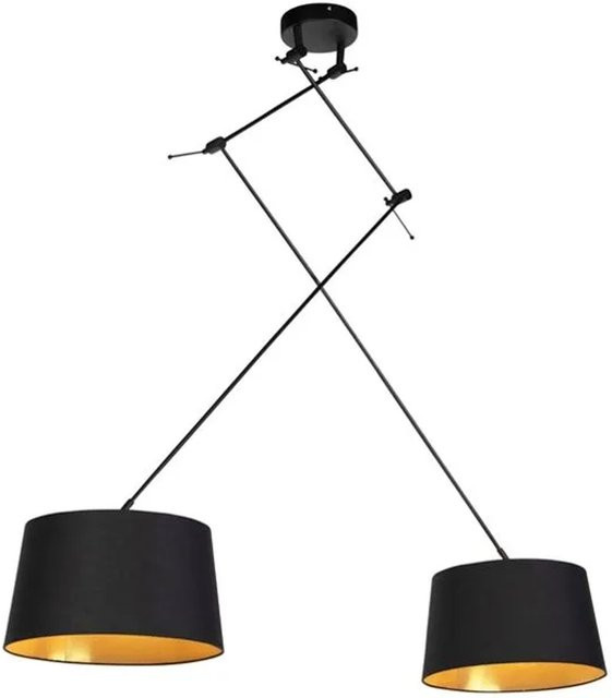 QAZQA Blitz II Hängelampe mit Baumwollschirm in Schwarz und Gold, dimmbar, Durchmesser: 35 cm - Bild 1