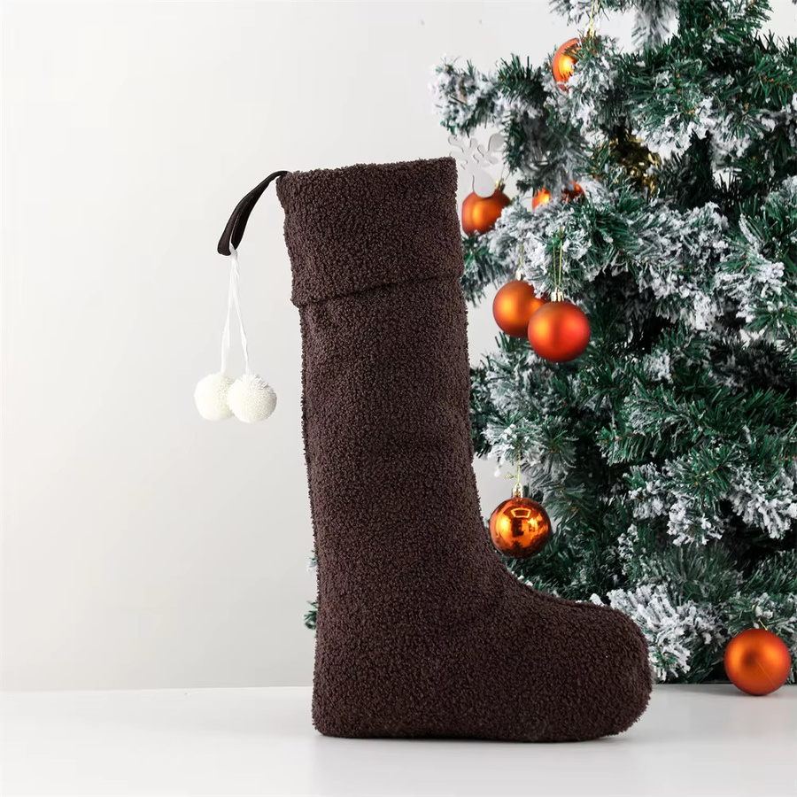 DYSHAYEN Sherpa-Weihnachtsstrumpf mit Bommel und Kunstfell in Braun - Bild 2