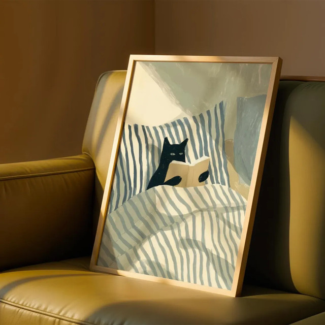 Wandkunst Katzen-Lesedruck mit schwarzer Katze als gemütliches Poster für Buchliebhaber von SHENCHEN - Bild 1
