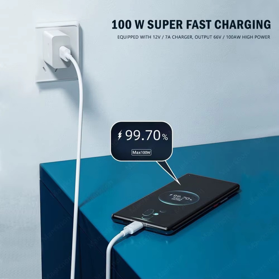 USB-C Superschnelles Ladekabel 100W 7A in Weiß für Android, Xiaomi, Huawei, Samsung und Oppo als USB auf Typ-C Datenkabel - Bild 2