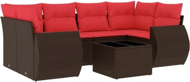 vidaXL 7-tlg. Gartensofa-Set aus Polyrattan in Braun mit Kissen und Couchtisch für Garten und Terrasse - Bild 1