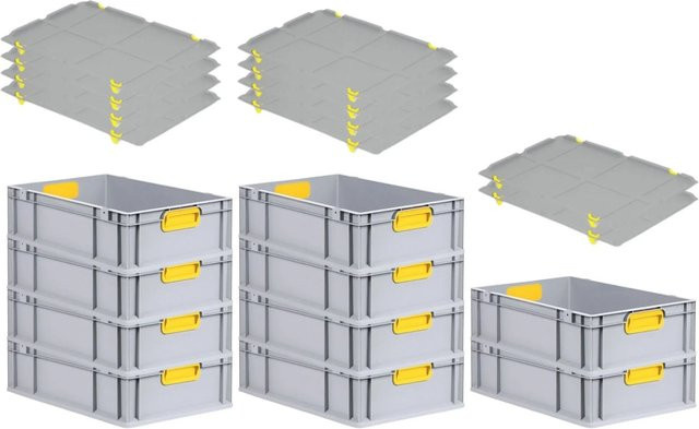 PROREGAL Spar Set 10x Eurobox Nextgen Color mit Auflagedeckel und Schiebeschnappverschlüssen, Gelb, H x B x T: 17 x 40 x 60 cm - Bild 1