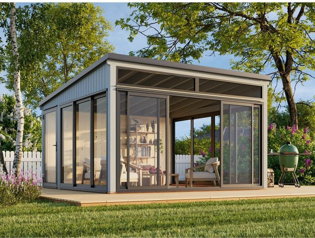 Palmako Holz-Gartenhaus Saga mit Pultdach in Grau, B/T: 420 x 420 cm - Bild 1