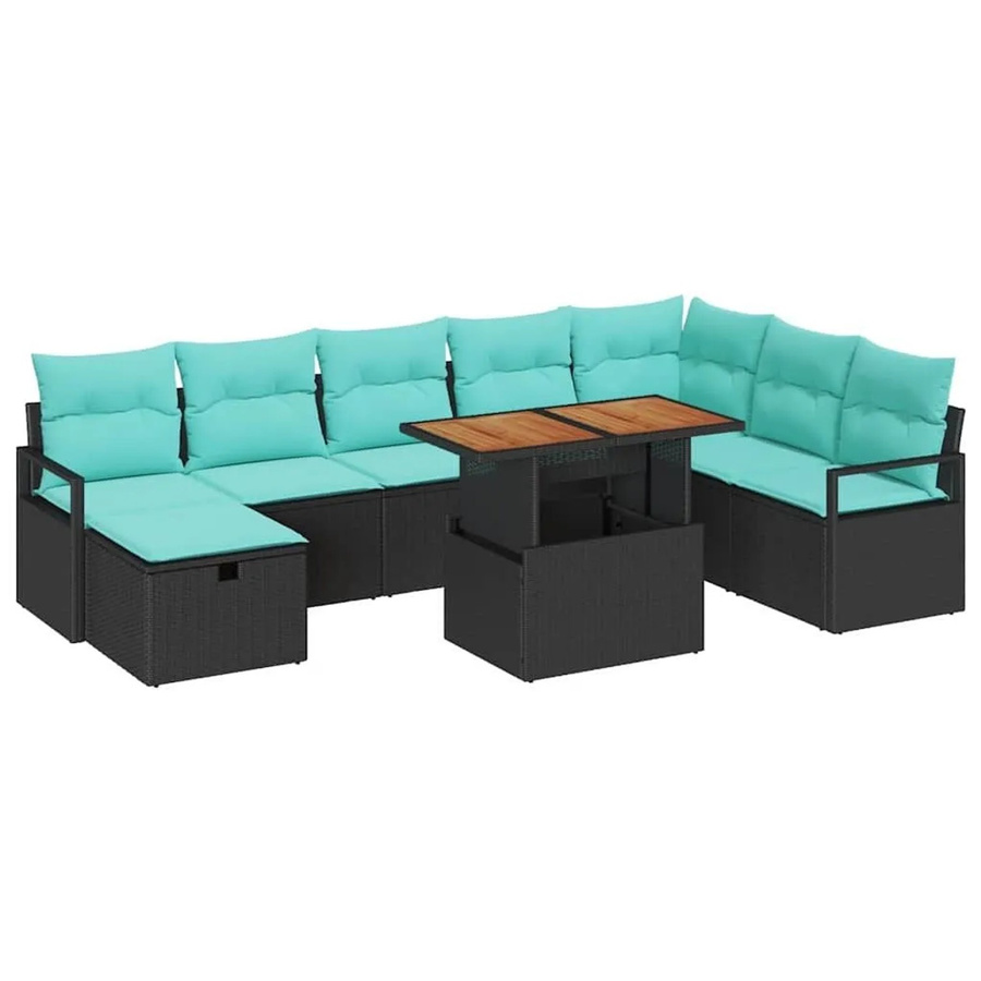 vidaXL Gartensofa-Set 9-tlg. aus Poly-Rattan in Schwarz mit Kissen und L-Form für Garten und Terrasse - Bild 2
