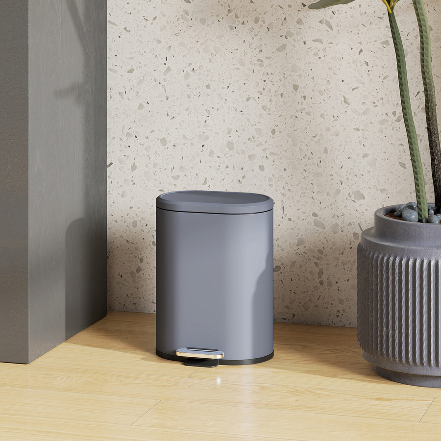 HOMCOM Küchenmülleimer mit Metallpedal und herausnehmbarem Innenbehälter, 6 l, Grau - Bild 2