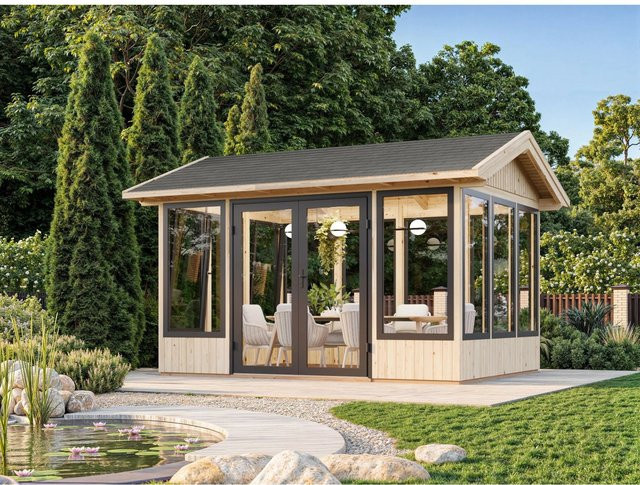 Palmako Pavillon Isabella aus Fichtenholz in Braun mit Satteldach, B/T/H: 465 x 367 x 297 cm - Bild 1