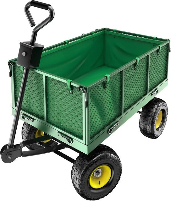 tectake Bollerwagen mit klappbaren Seitenwänden und Luftreifen in Grün, B/T/H: 114 x 51,5 x 65 cm, Belastbarkeit 550 kg - Bild 2