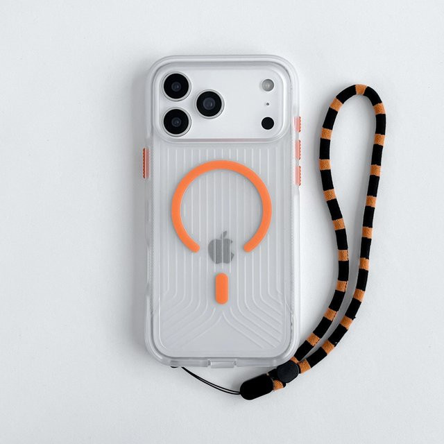 Tech-21 FlexPro MagSafe Schutzhülle für iPhone 14 Pro, wellenförmiges Design, transparent/orange - Bild 1