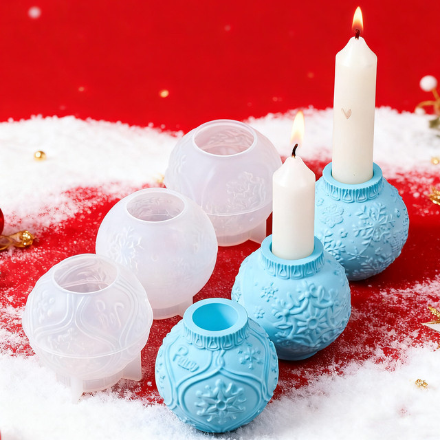 UDOCOOL Silikonform für 3D Weihnachtskugel Kerzenhalter mit Schneeflocken-Prägung für DIY Gips und Harz Handwerk - Bild 1