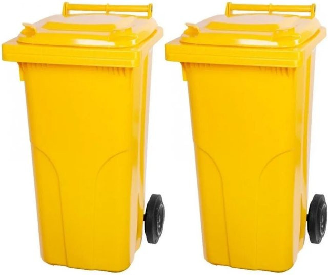 PROREGAL SuperSparSet 2x Mülltonne mit 2 Rädern aus HDPE-Kunststoff, Gelb, 120 Liter - Bild 1