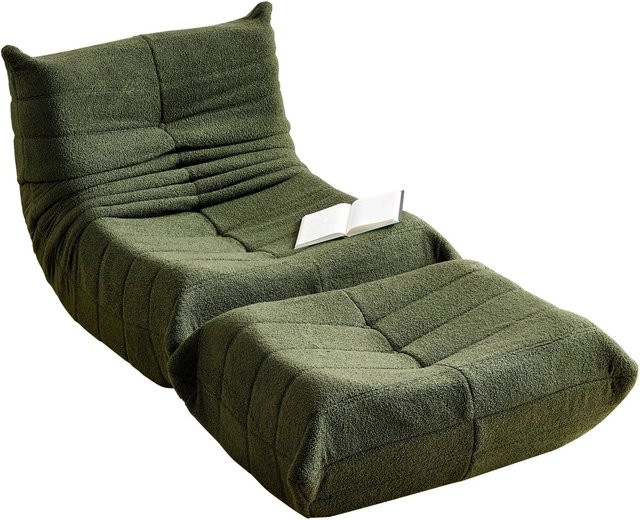 okwish Relaxsessel mit Rückenlehne und Fußstütze in Grün, Lazy Sofa für Schlafzimmer und Wohnzimmer, B/T/H: 114 x 75 x 33 cm - Bild 1