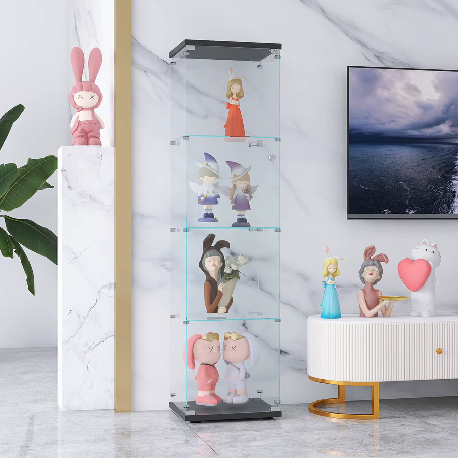 Rosahqnda Glasvitrine in Weiß mit 4 Regalen und Glastüren, bodenstehendes modernes Curio-Bücherregal für Wohnzimmer, Schlafzimmer oder Büro - Bild 2