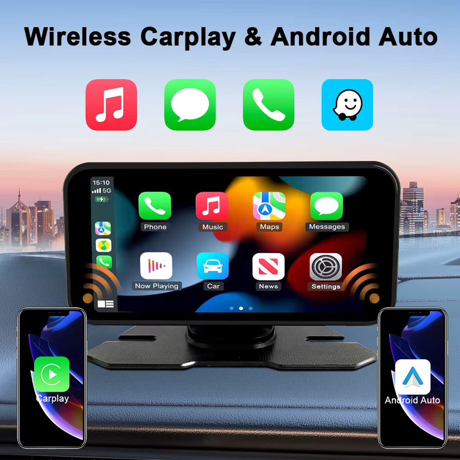 MOCENDO Tragbarer 6-Zoll Auto-Multimedia-Videoplayer mit kabellosem Carplay und Android Auto, Touchscreen, Schwarz - Bild 2