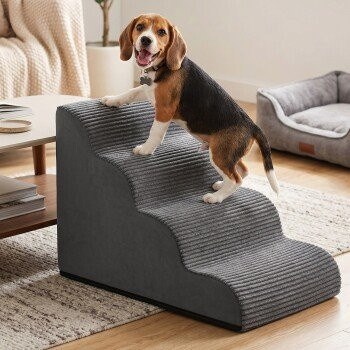 Feandrea Hundetreppe aus Cord mit Querstreifen in Grau, rutschfest und mit abnehmbarem waschbarem Bezug - Bild 1
