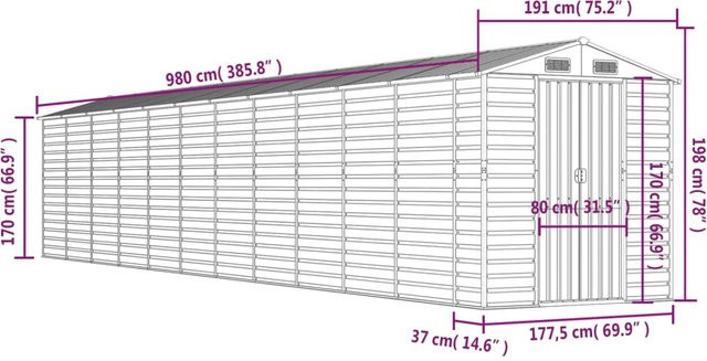 Gartenschuppen VD Home Furnishing aus verzinktem Stahl in Anthrazit, B/T/H: 191 x 980 x 198 cm - Bild 1